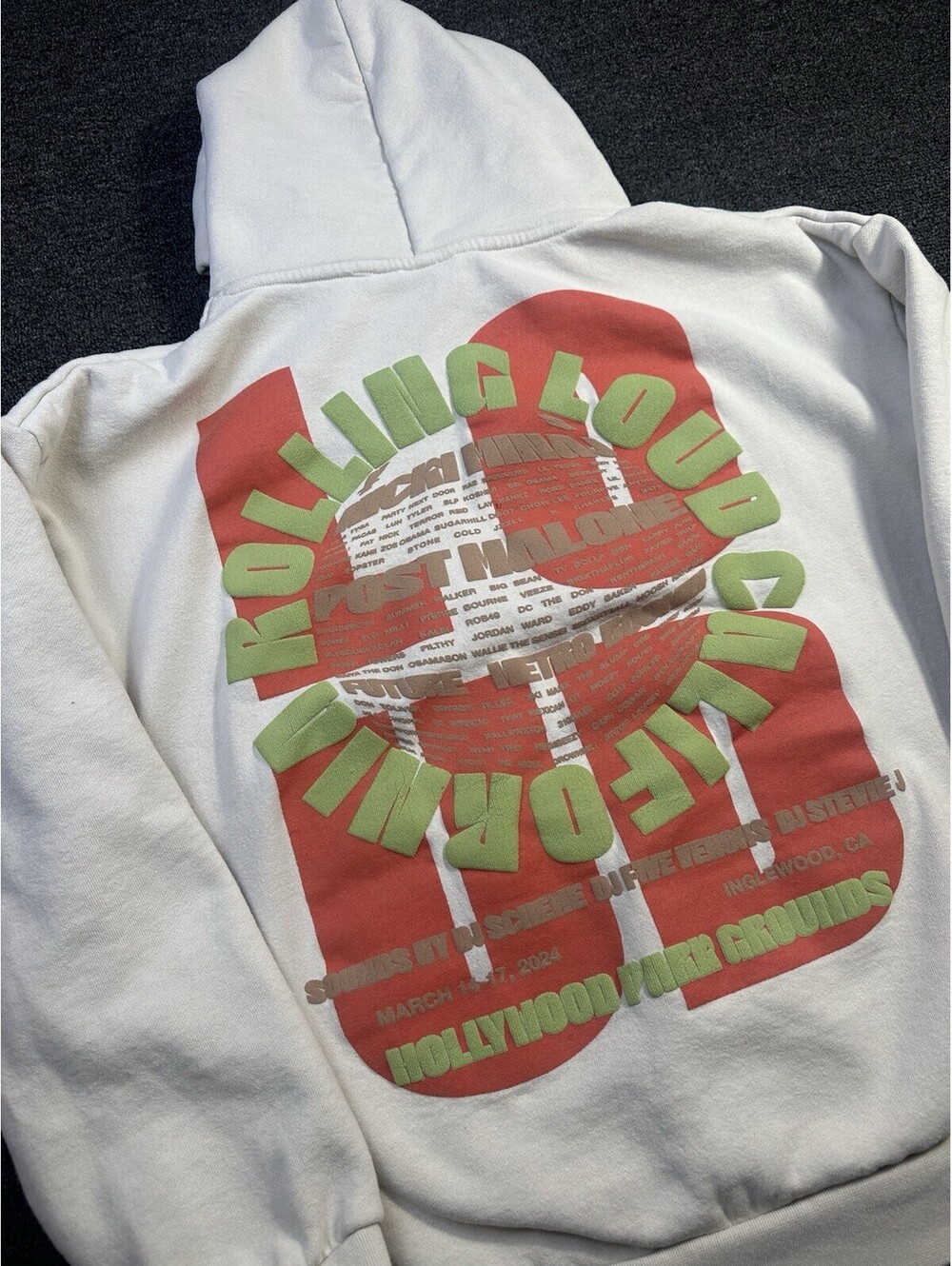 Rolling Loud CA 2024 Lineup Beige Hoodie Sz XL Post Malone